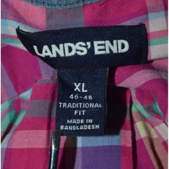 Lands' End Mens Button Down Shirt XL Pastel Plaid Short Sleeve Cotton Preppy - Picture 7 of 9